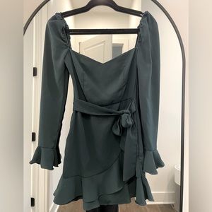 Superdown dark green long sleeve mini dress